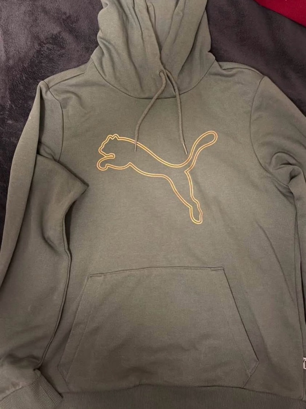 Puma Olive Green Crewneck Hoodie with Outline Logo